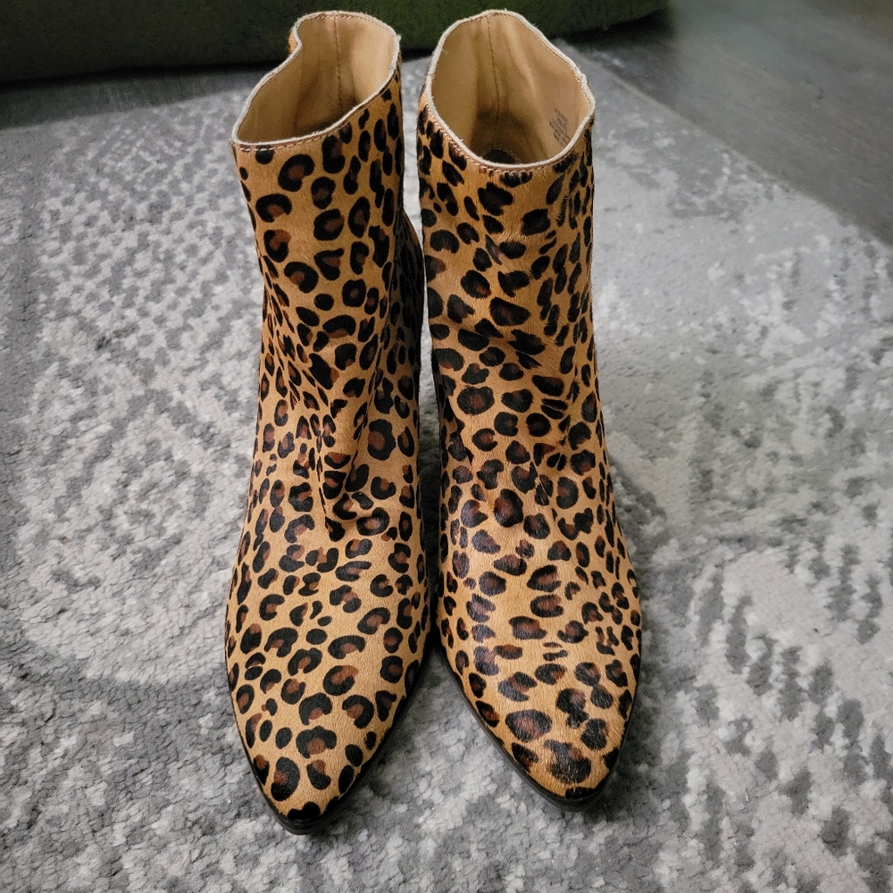 Lucky brand Munise leather cow hair leopard booties Size 9 - Picture 3 of 14